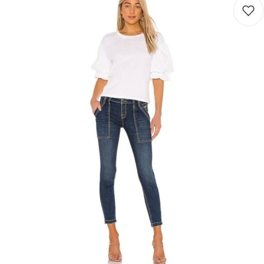 Joie Skinny Utility Jeans Dark Wash Ankle Zip Front Patch Pocket Indigo Size 25